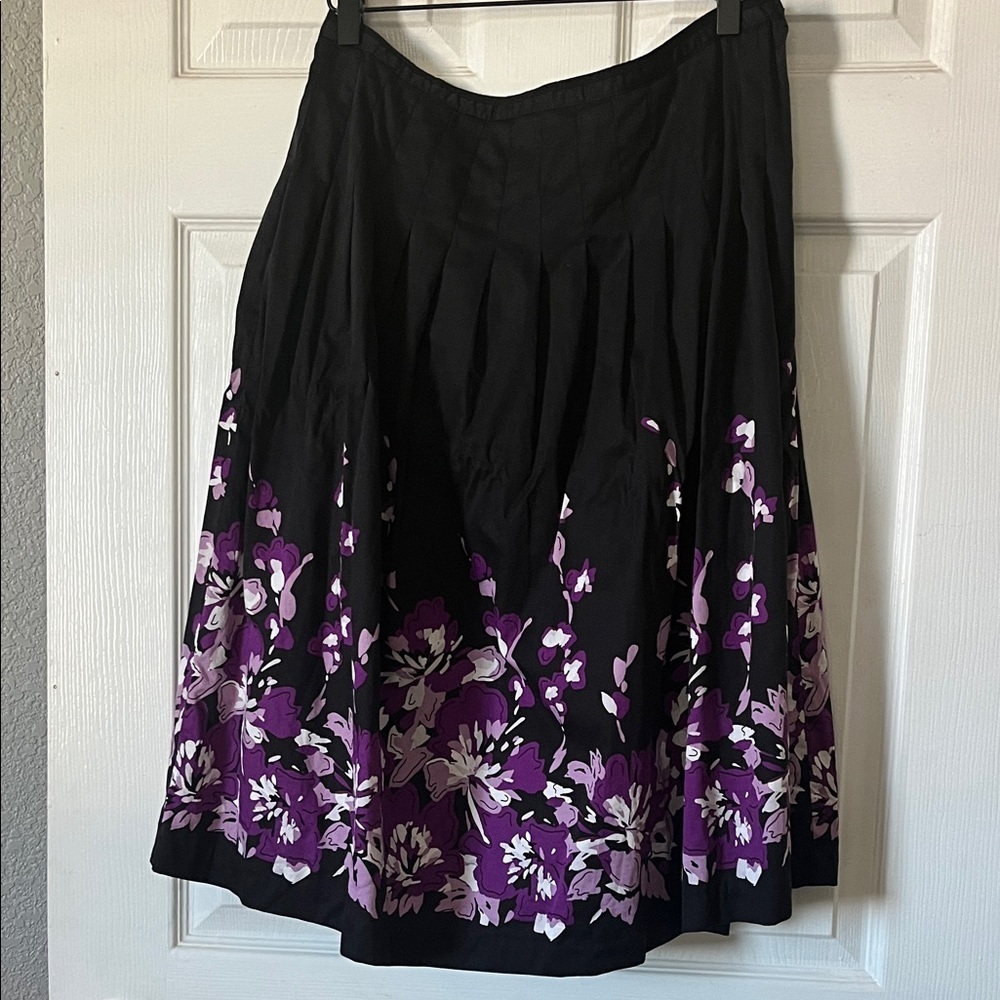 Charter Club Black and Purple Floral A-Line Skirt